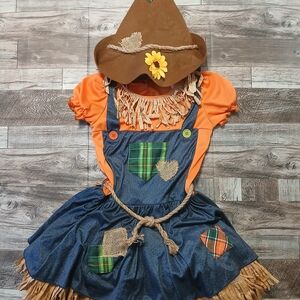 Kids Scarecrow Costume with Hat - Orange and Blue Size L (10/12)